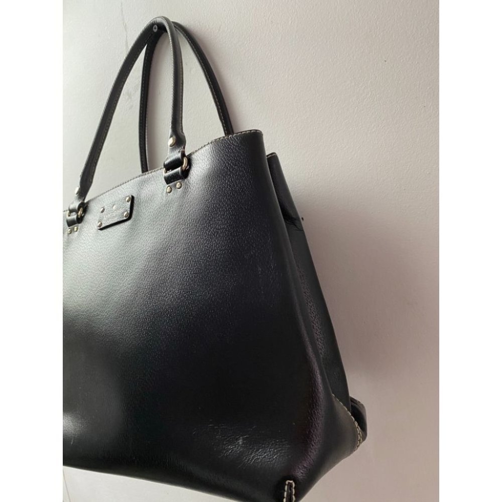 KATE SPADE Black Large Leather Tote Good Condition_4
